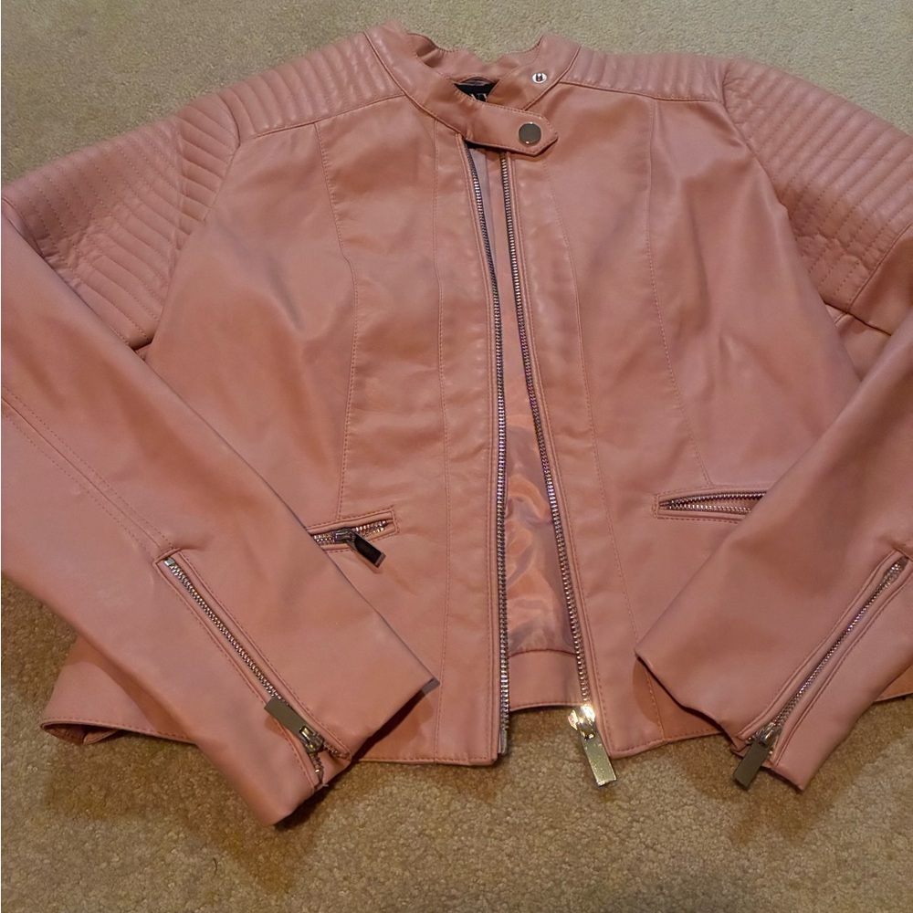New York & Company Blush Pink Faux Leather Moto Jacket